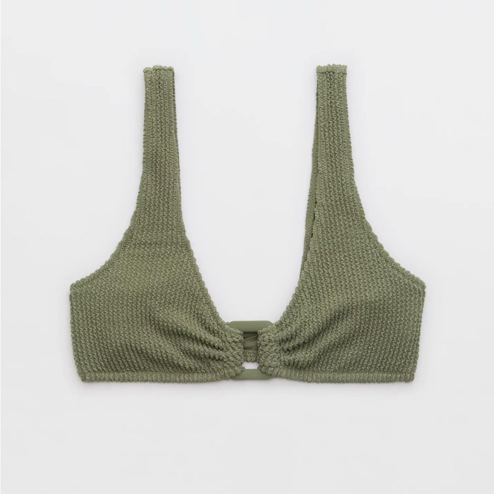 Aerie Green Ribbed Bikini Top with Knot Detail